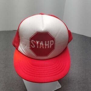 Magic Headwear STAHHP Stop Sign Trucker Hat Red White One Size Vintage USA